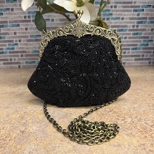 Inge Christopher Black Beaded Purse Evening Bag
